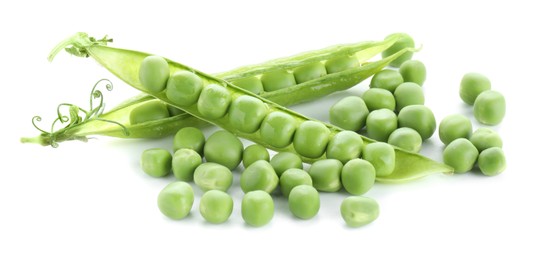 Photo of Green fresh peas and pods isolated on white