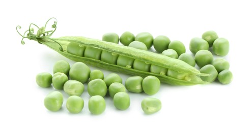 Photo of Green fresh peas and pod isolated on white