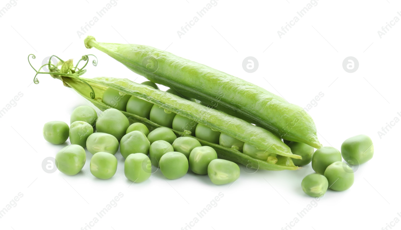 Photo of Green fresh peas and pods isolated on white