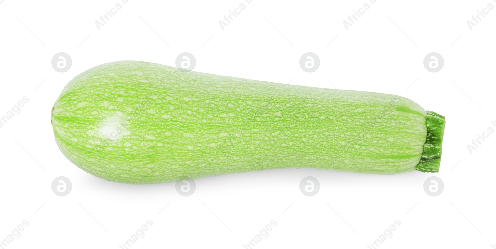 Photo of One fresh ripe zucchini isolated on white, top view