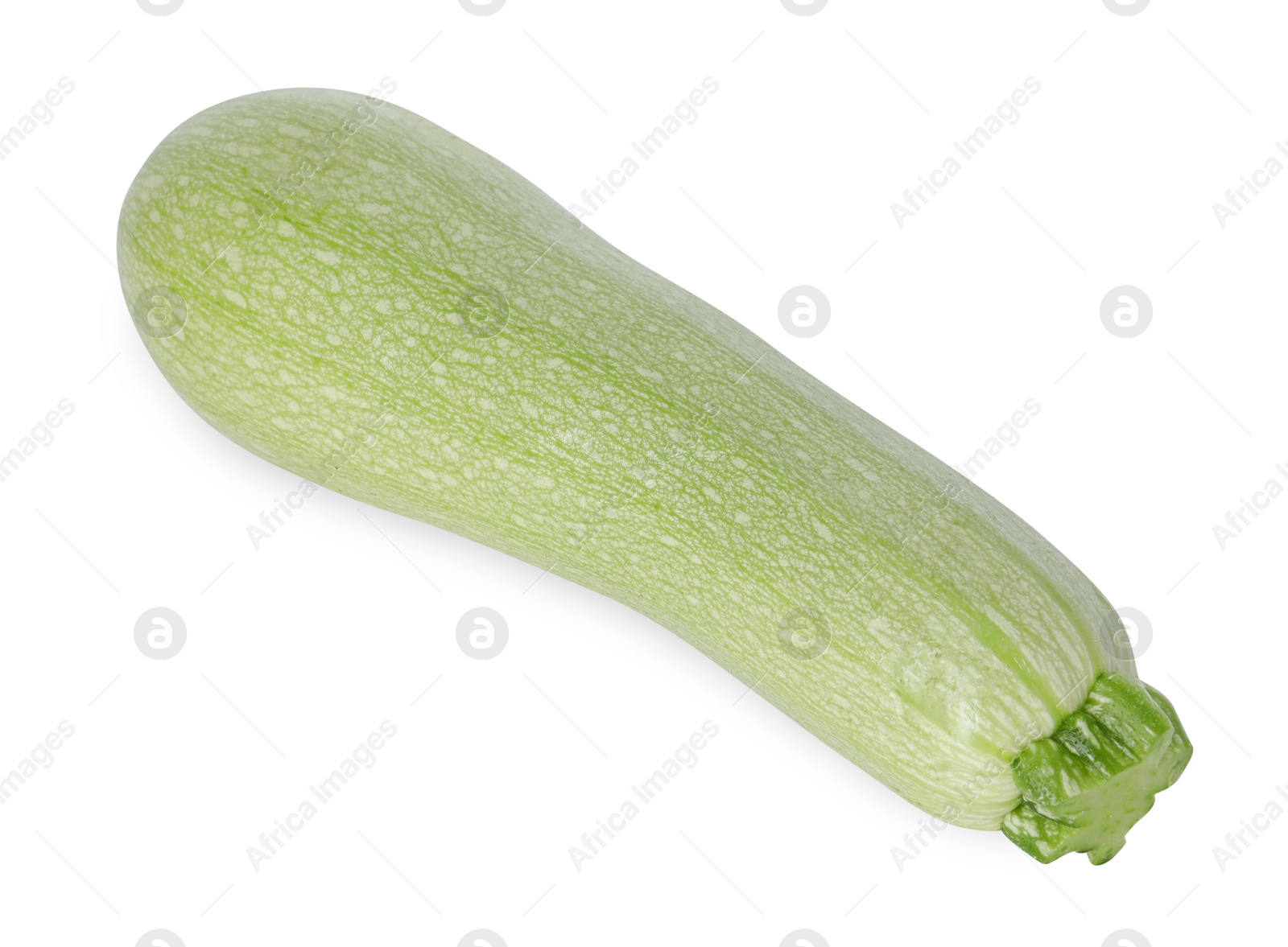 Photo of One fresh ripe zucchini isolated on white, top view