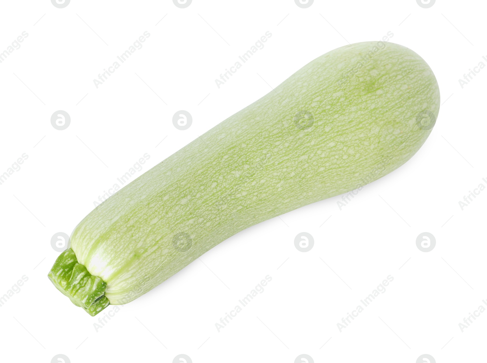 Photo of One fresh ripe zucchini isolated on white, top view