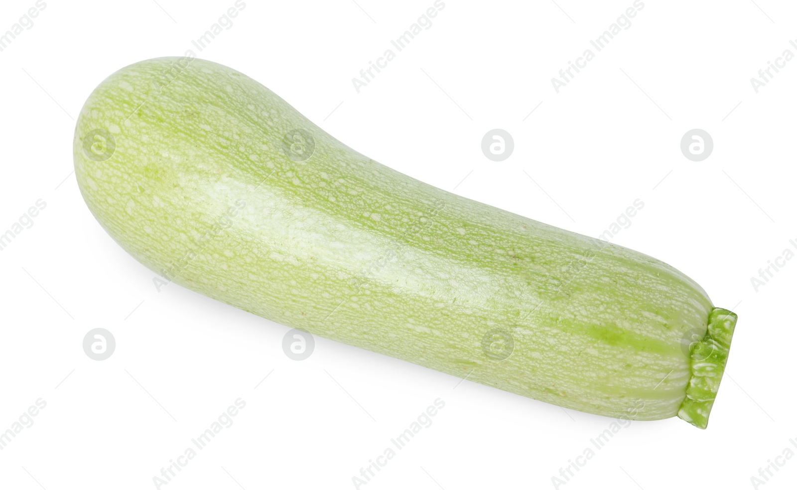 Photo of One fresh ripe zucchini isolated on white, top view