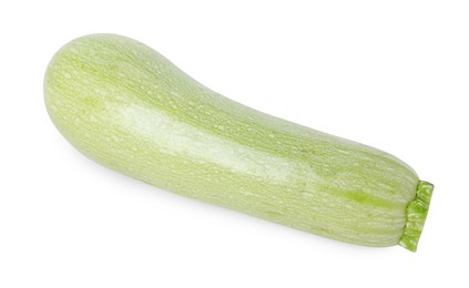 Photo of One fresh ripe zucchini isolated on white, top view