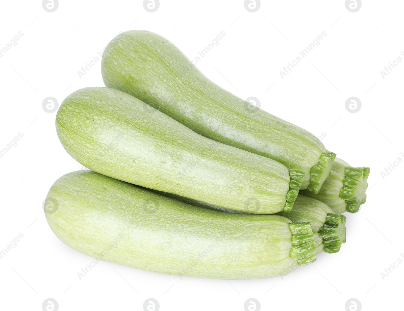 Photo of Many fresh ripe zucchinis isolated on white