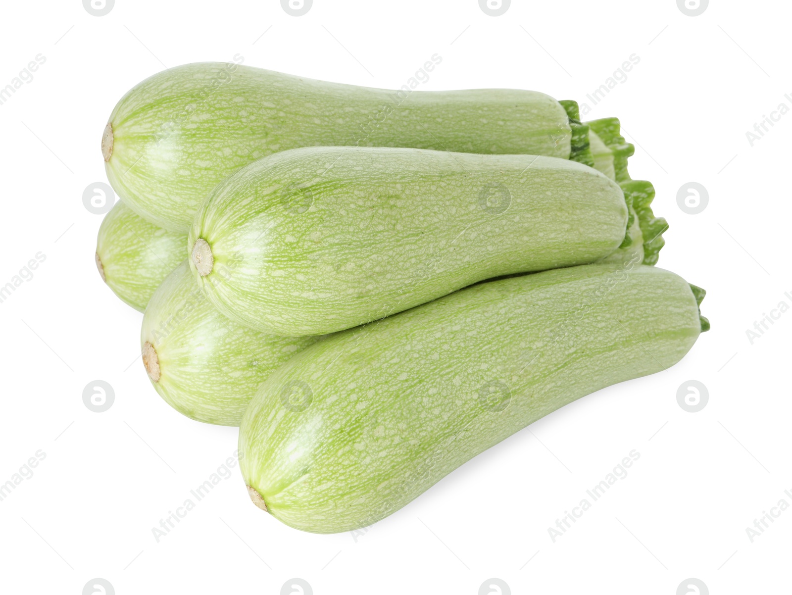 Photo of Many fresh ripe zucchinis isolated on white