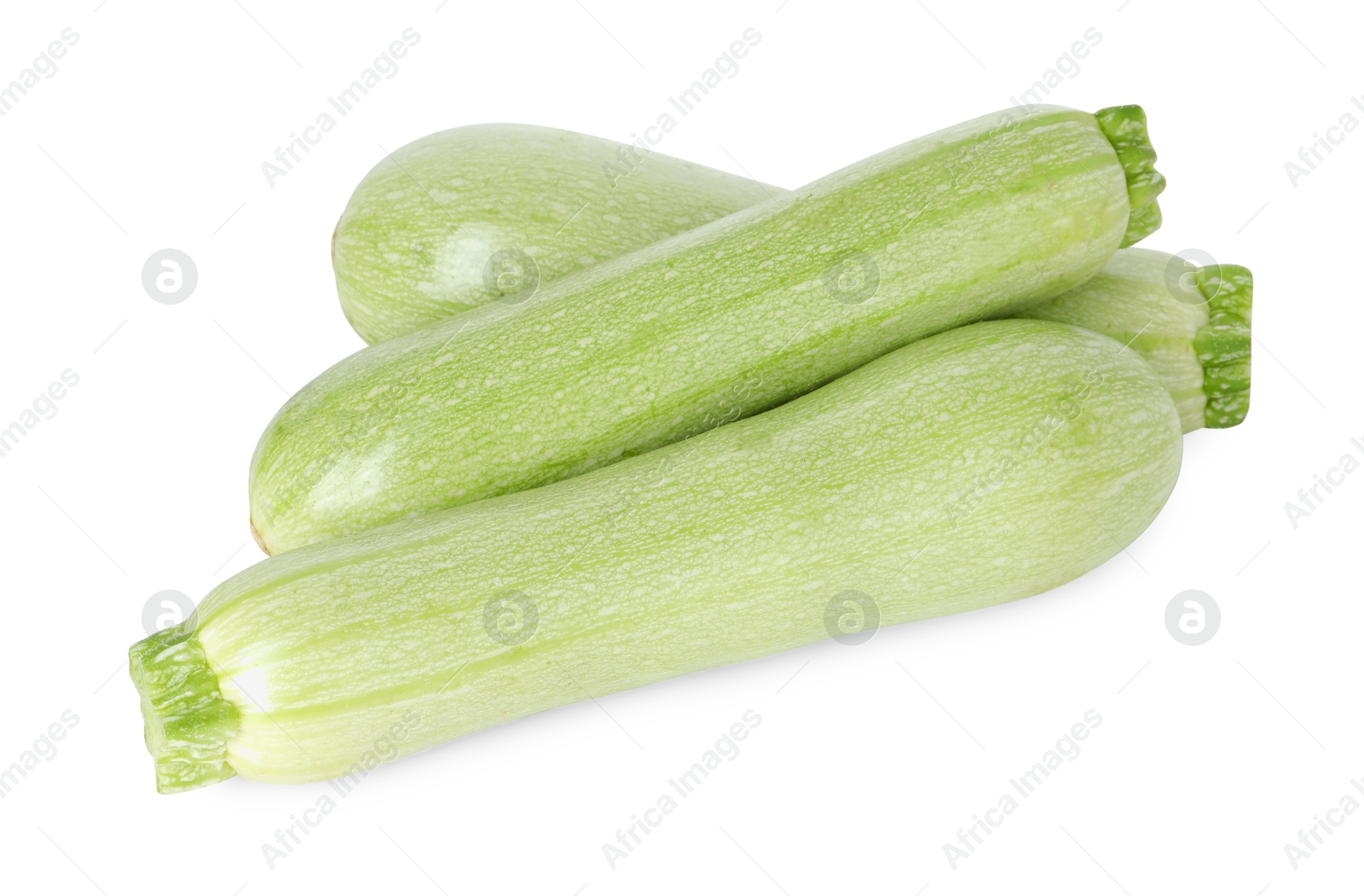 Photo of Many fresh ripe zucchinis isolated on white, above view