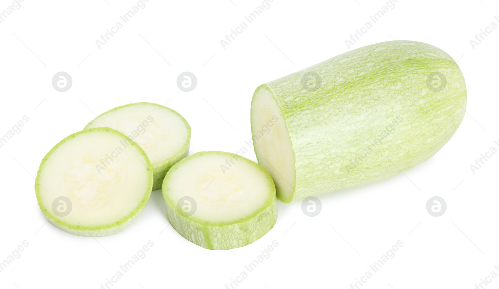 Photo of One fresh cut zucchini isolated on white