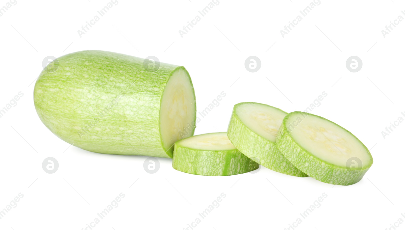 Photo of One fresh cut zucchini isolated on white