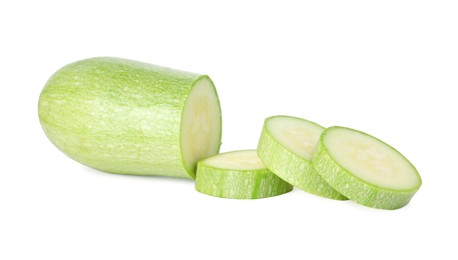 Photo of One fresh cut zucchini isolated on white