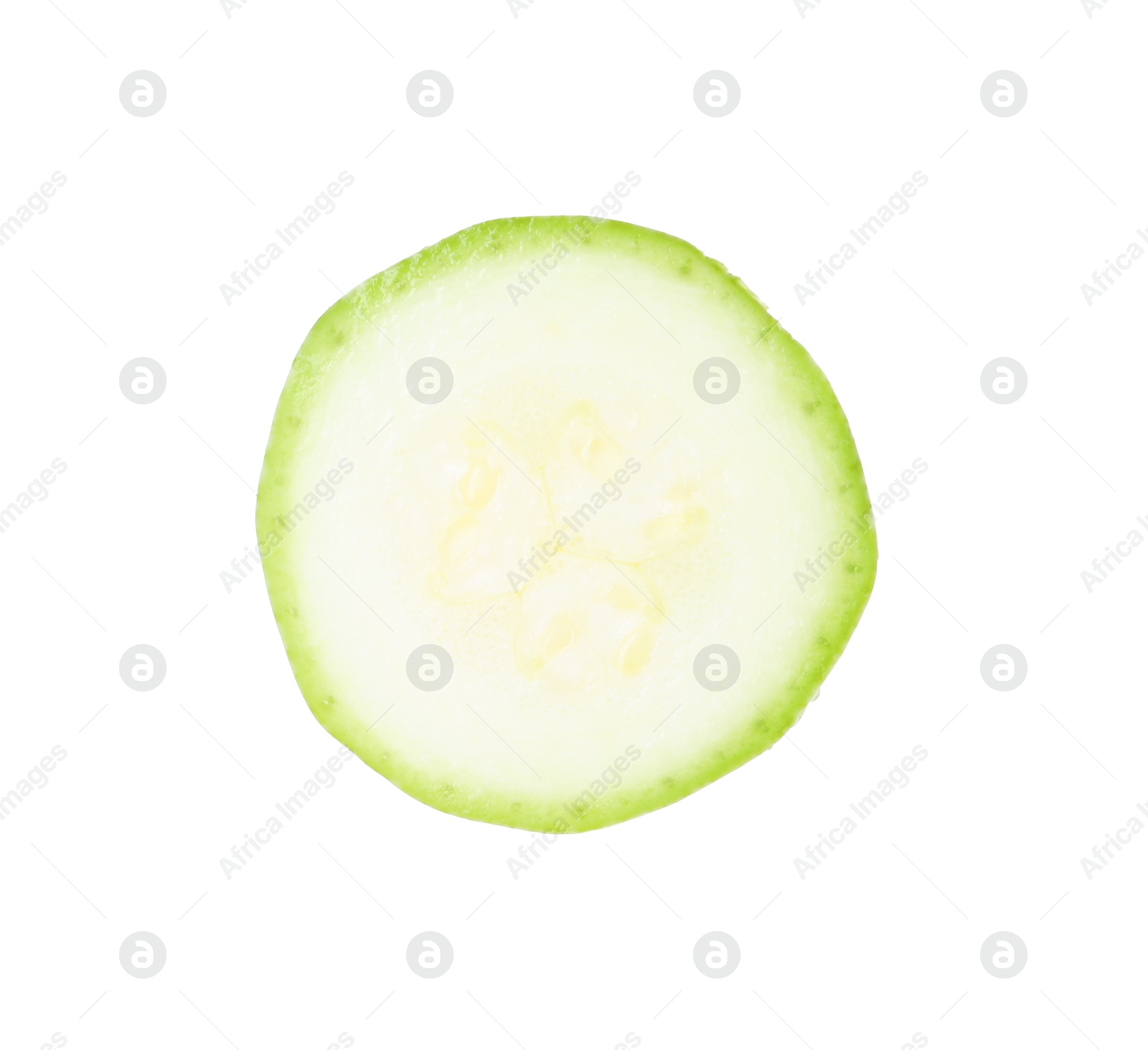 Photo of One piece of fresh zucchini isolated on white