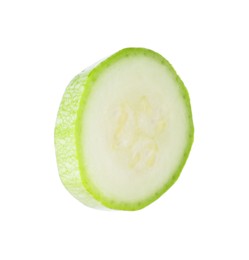 Photo of One piece of fresh zucchini isolated on white