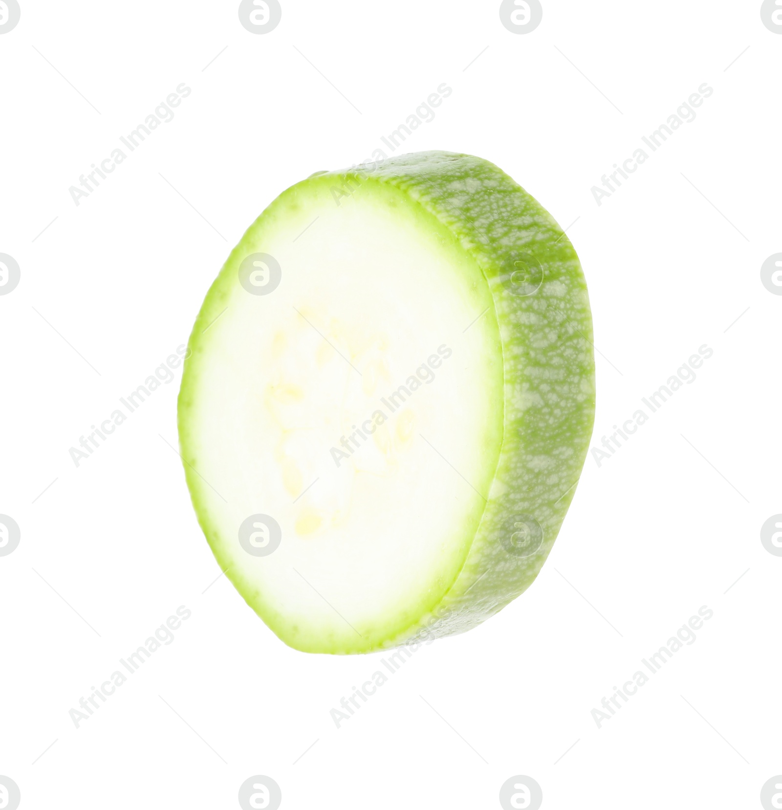 Photo of One piece of fresh zucchini isolated on white