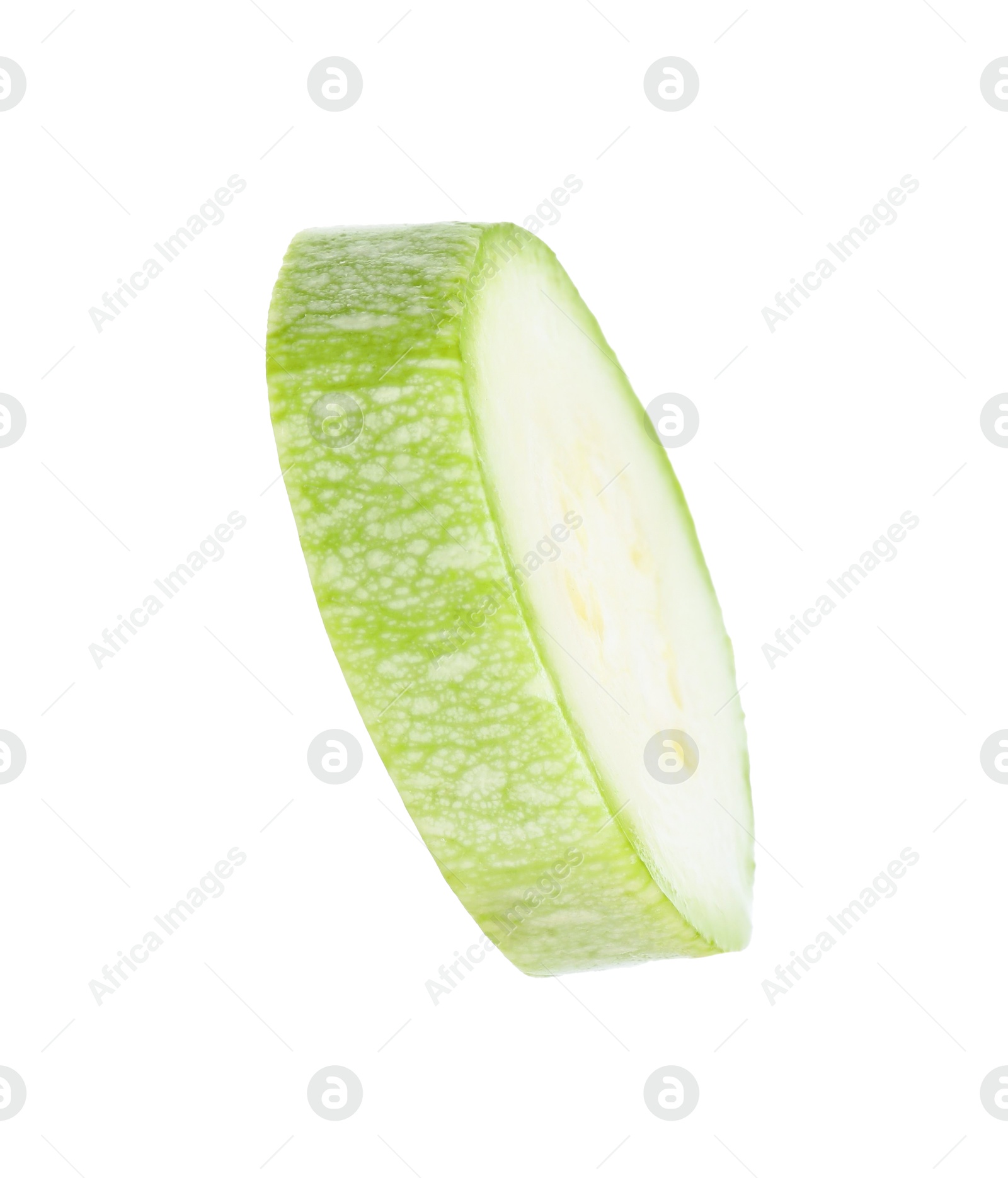 Photo of One piece of fresh zucchini isolated on white