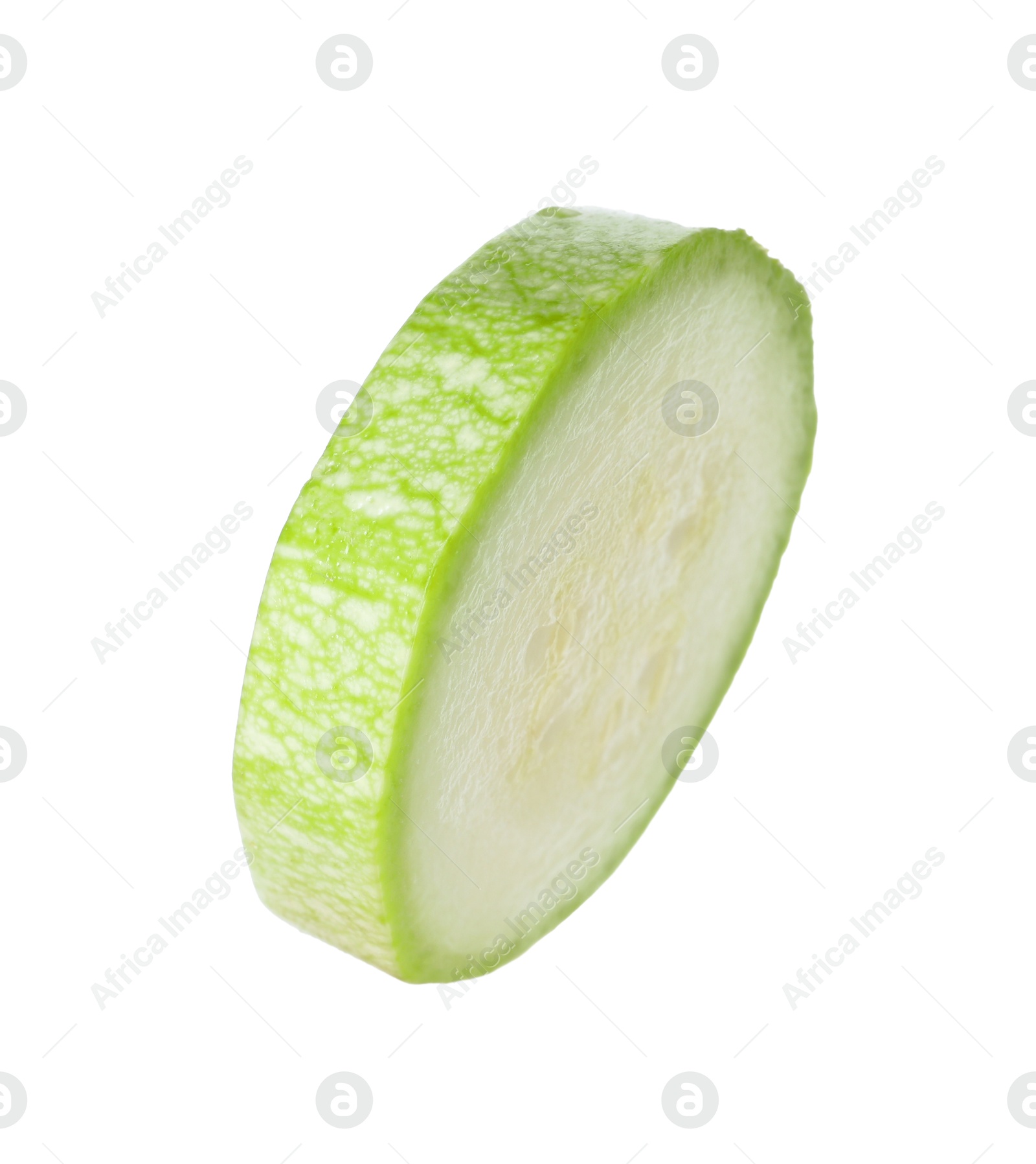 Photo of One piece of fresh zucchini isolated on white