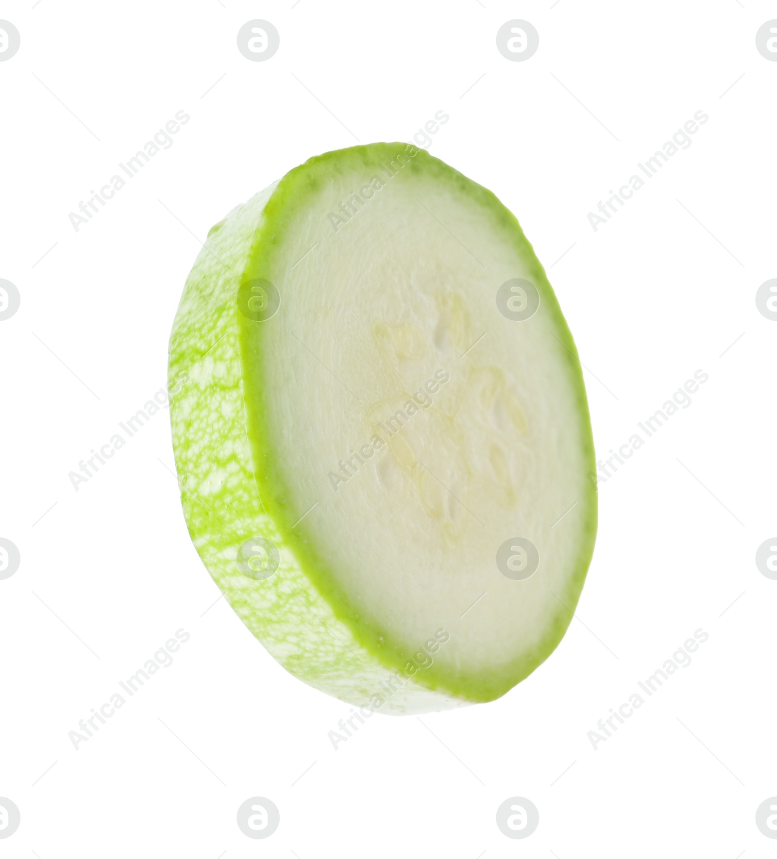 Photo of One piece of fresh zucchini isolated on white