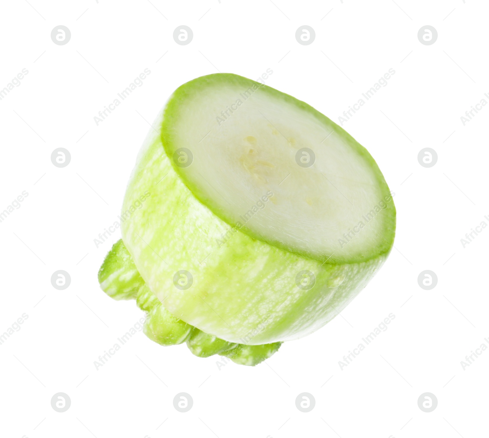 Photo of One piece of fresh zucchini isolated on white