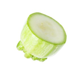 Photo of One piece of fresh zucchini isolated on white