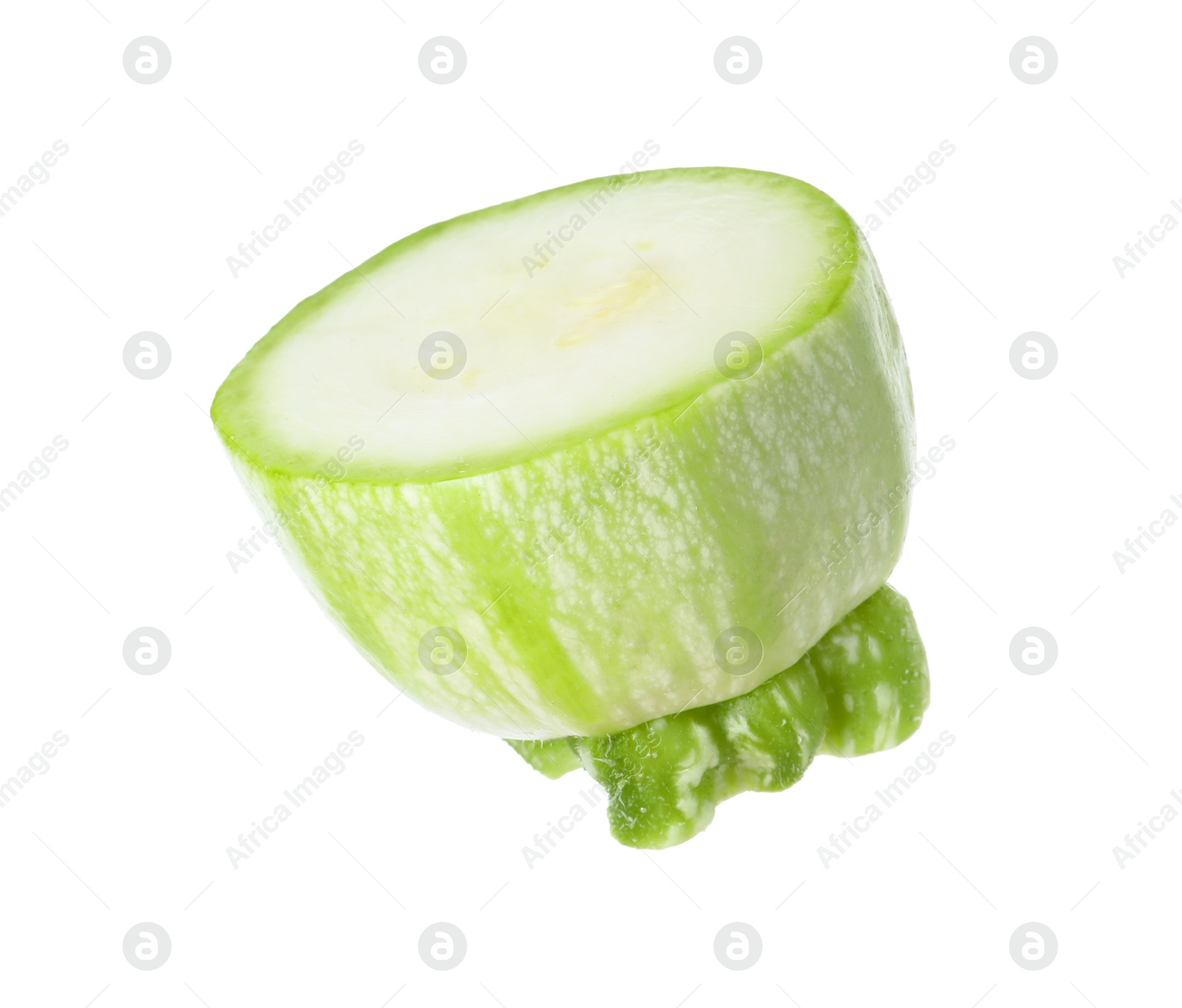 Photo of One piece of fresh zucchini isolated on white