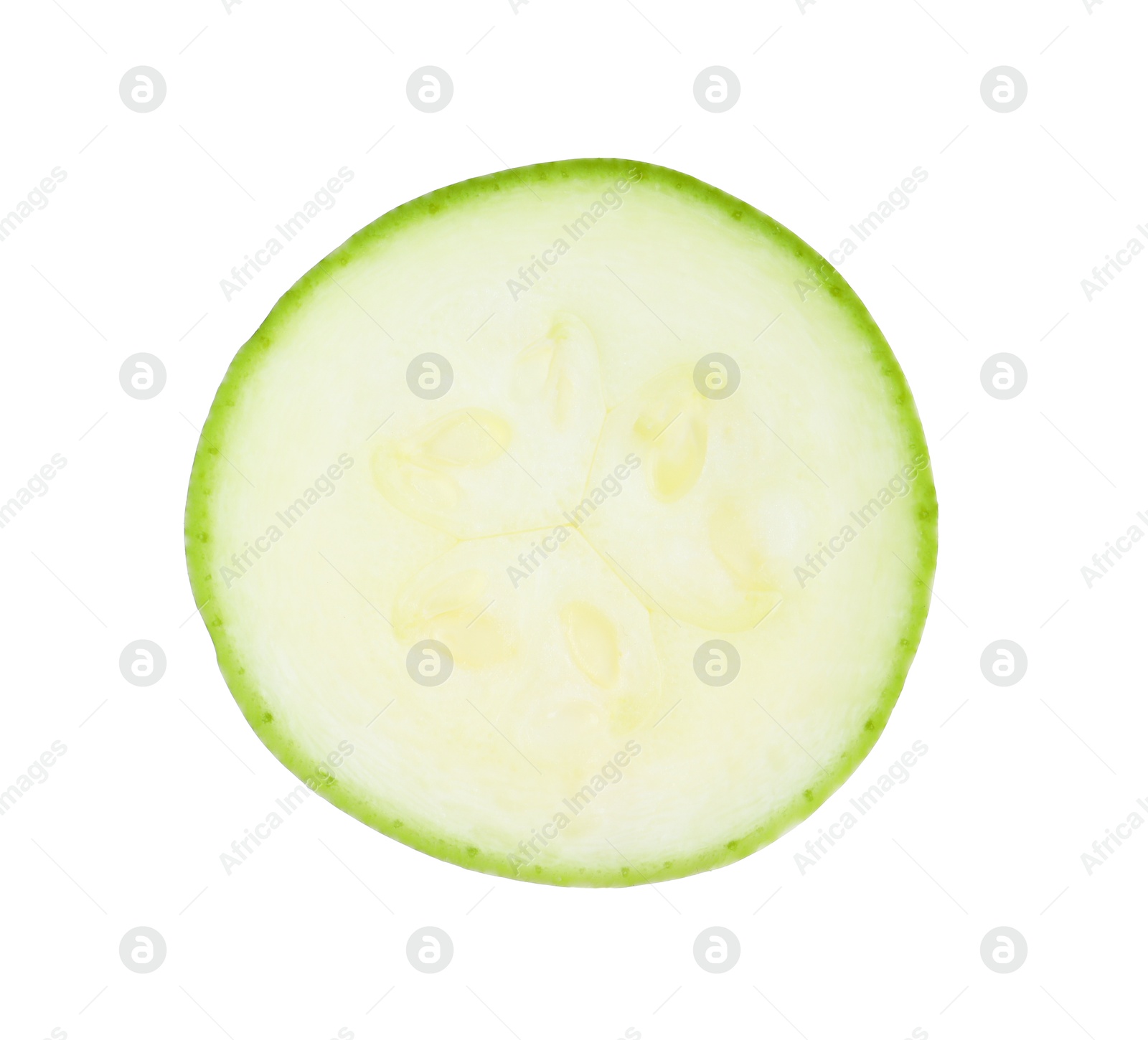 Photo of One piece of fresh zucchini isolated on white