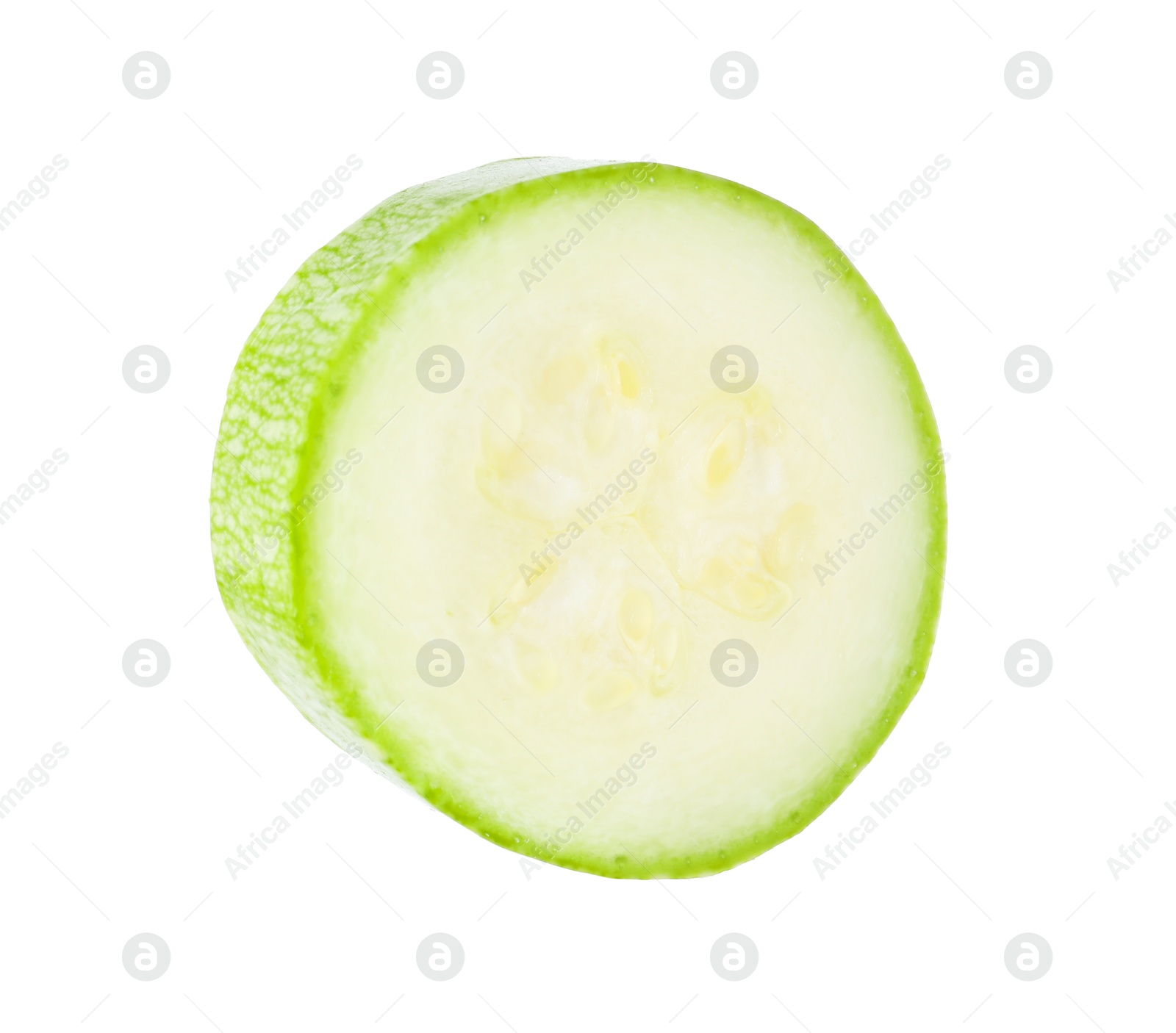 Photo of One piece of fresh zucchini isolated on white