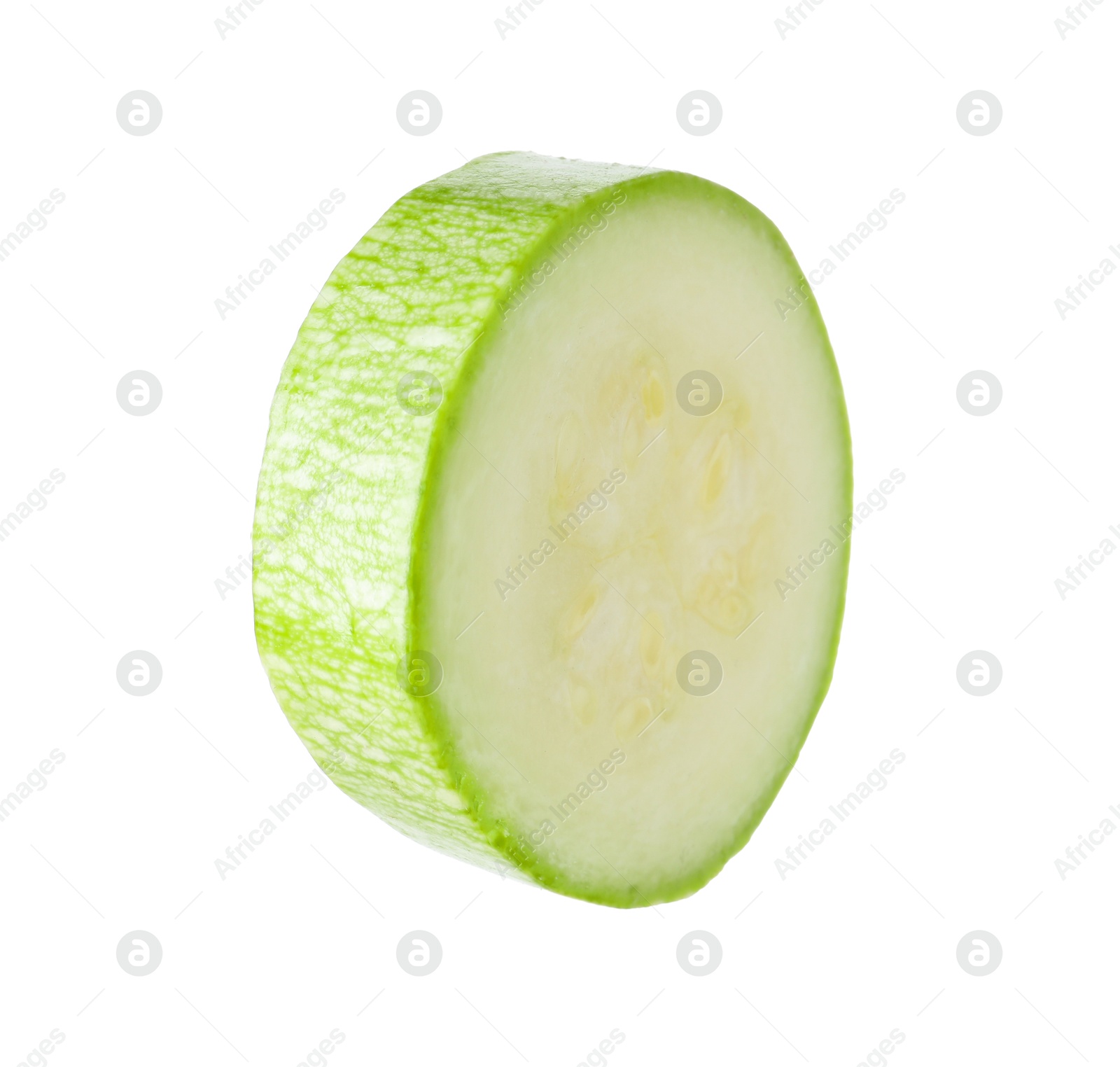 Photo of One piece of fresh zucchini isolated on white