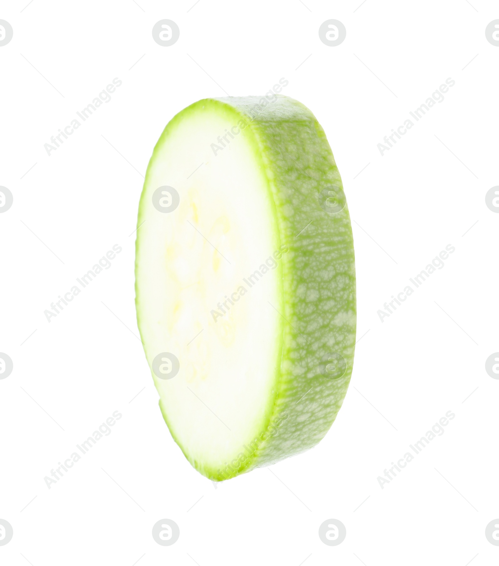 Photo of One piece of fresh zucchini isolated on white