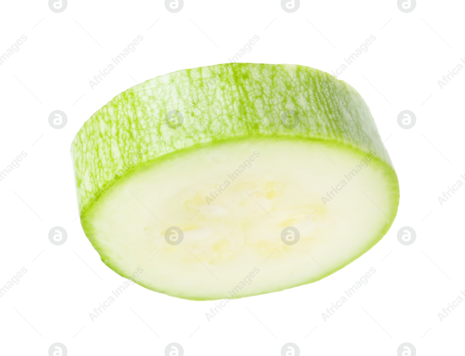 Photo of One piece of fresh zucchini isolated on white