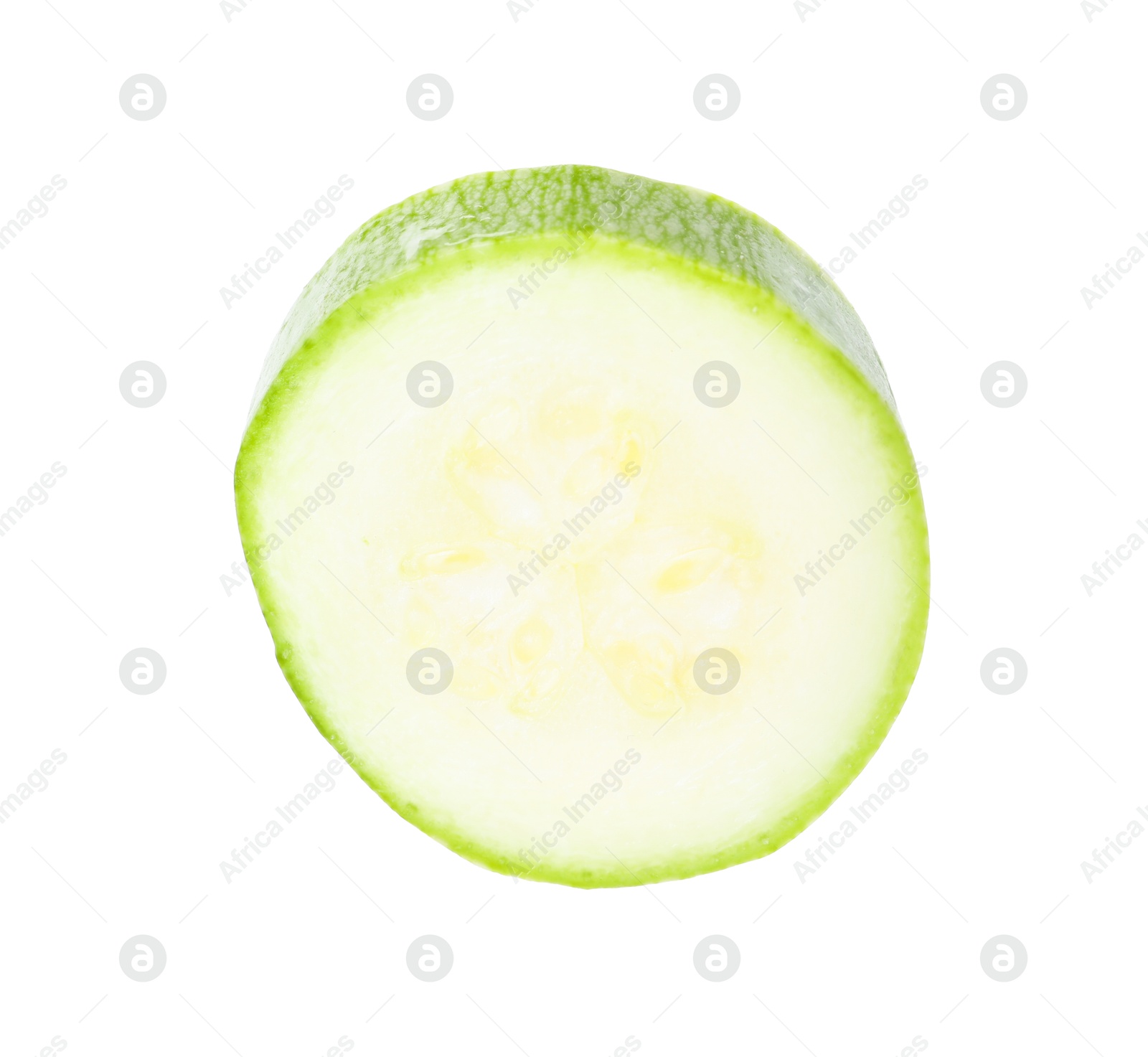 Photo of One piece of fresh zucchini isolated on white