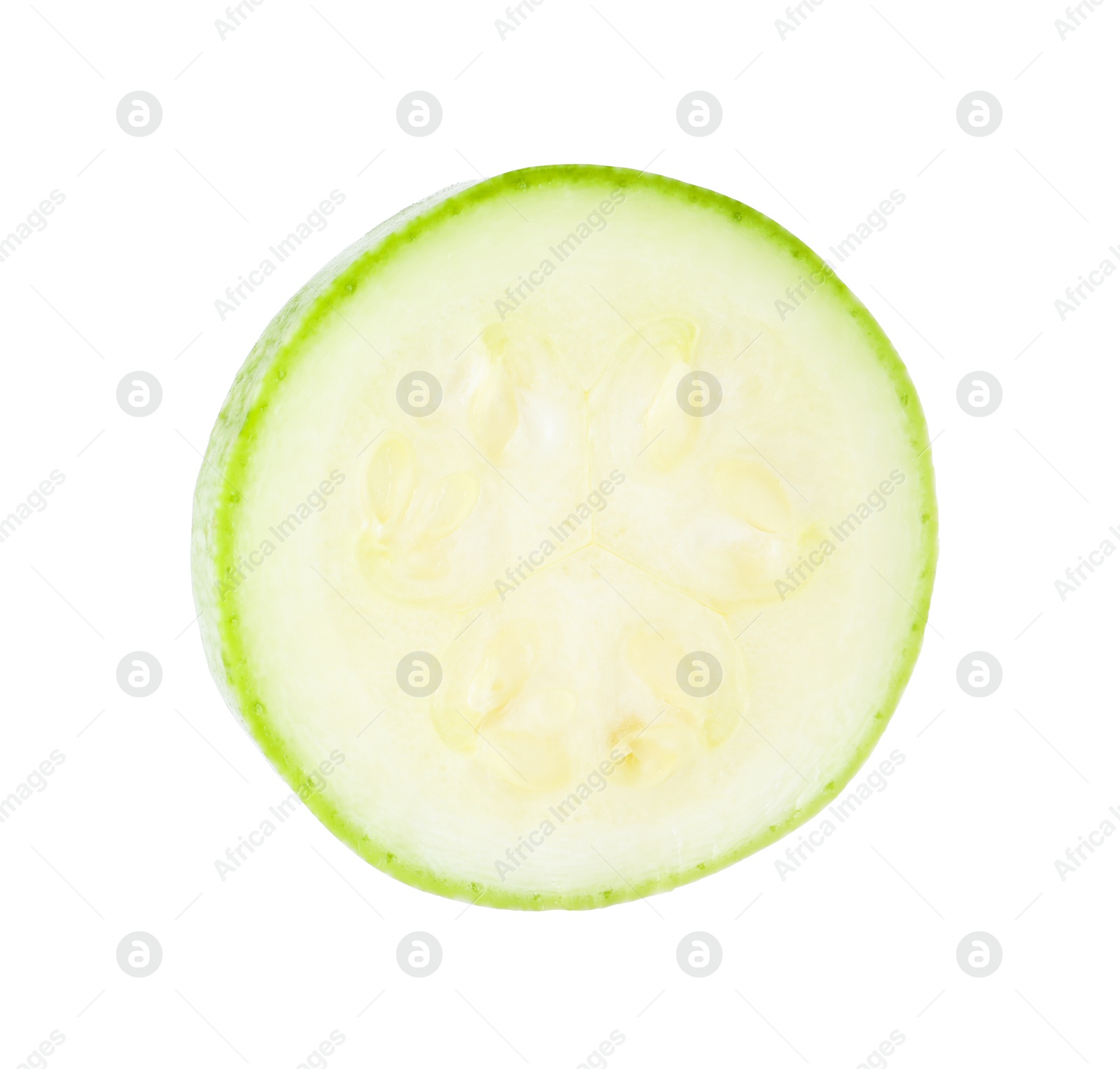 Photo of One piece of fresh zucchini isolated on white