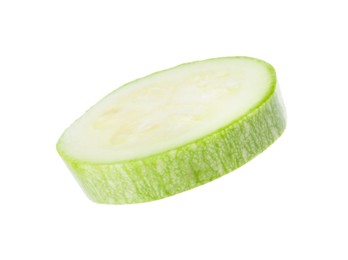 Photo of One piece of fresh zucchini isolated on white