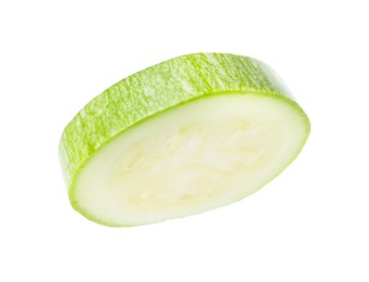 Photo of One piece of fresh zucchini isolated on white