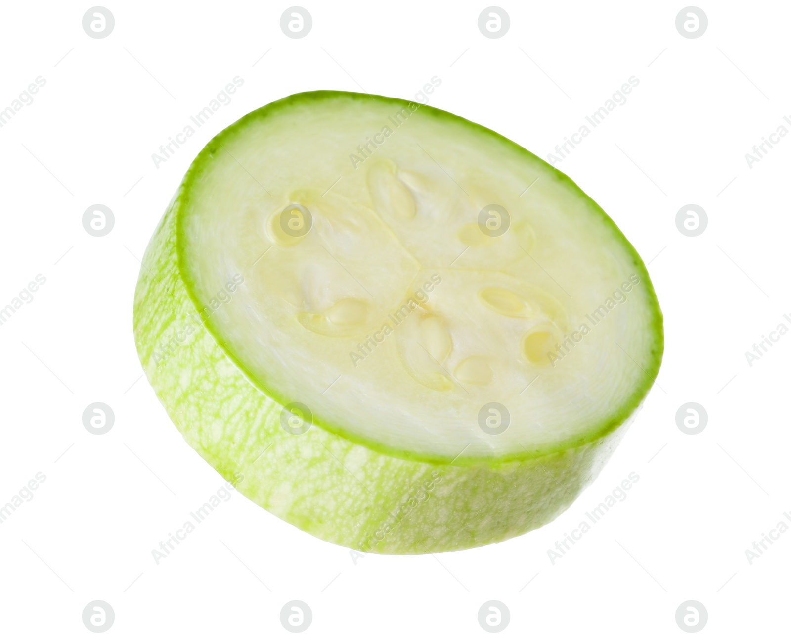 Photo of One piece of fresh zucchini isolated on white