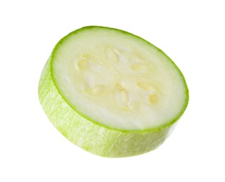 Photo of One piece of fresh zucchini isolated on white