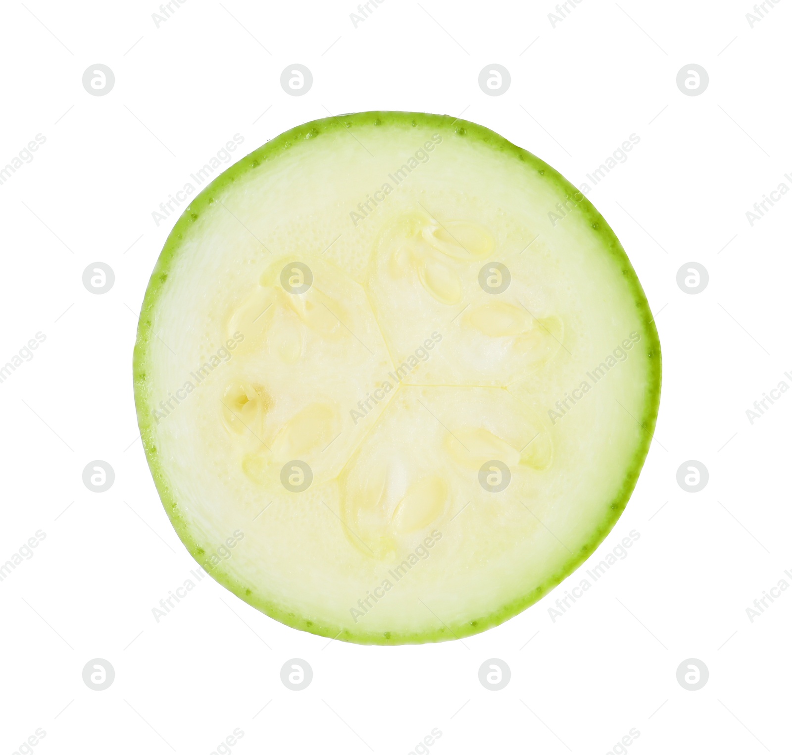 Photo of One piece of fresh zucchini isolated on white