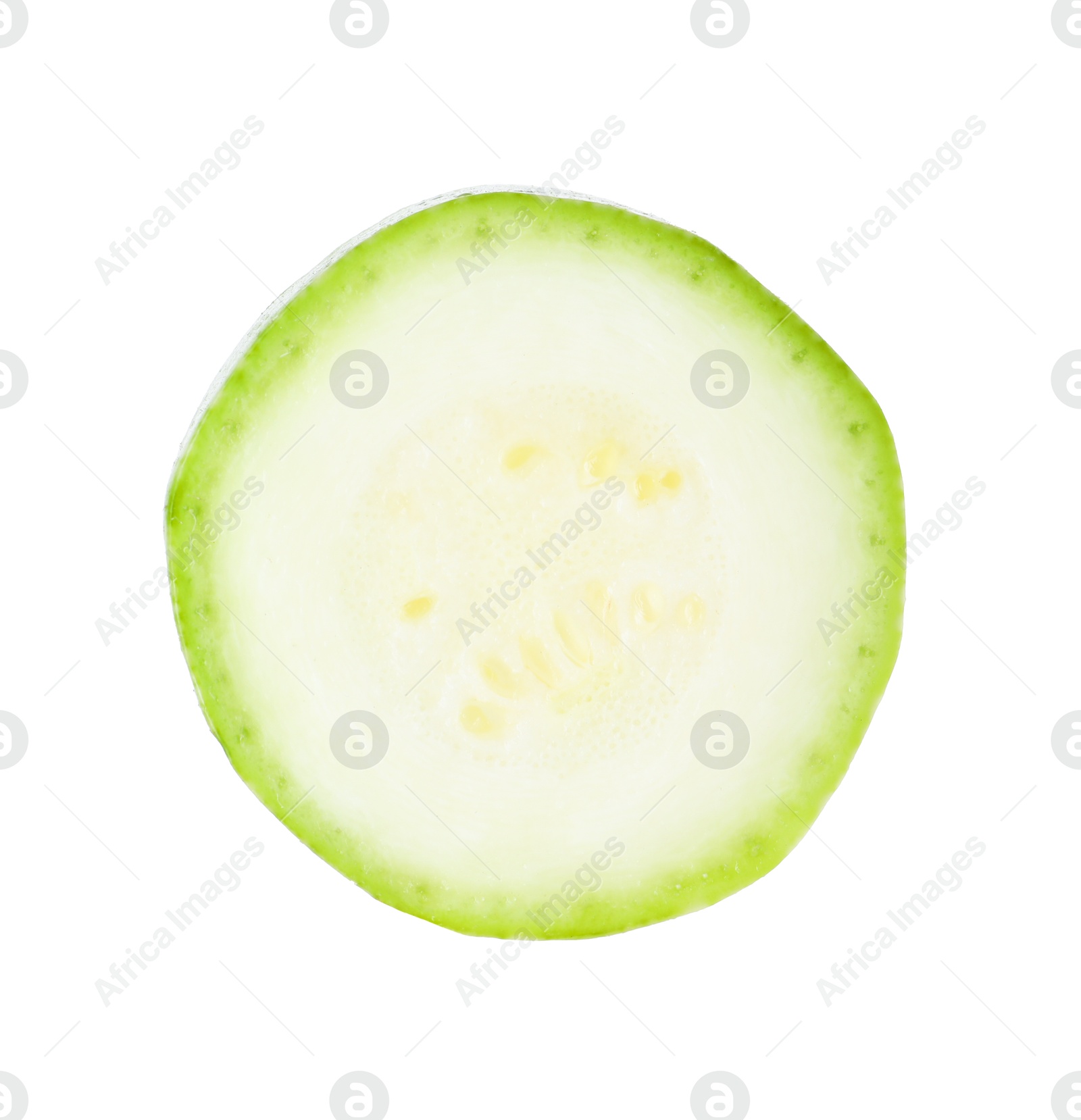 Photo of One piece of fresh zucchini isolated on white