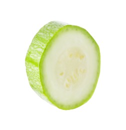 Photo of One piece of fresh zucchini isolated on white