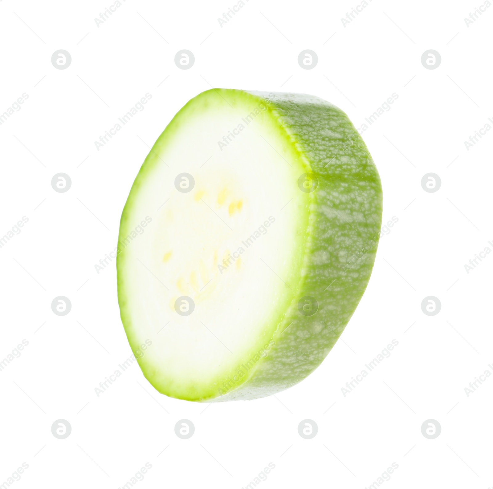 Photo of One piece of fresh zucchini isolated on white