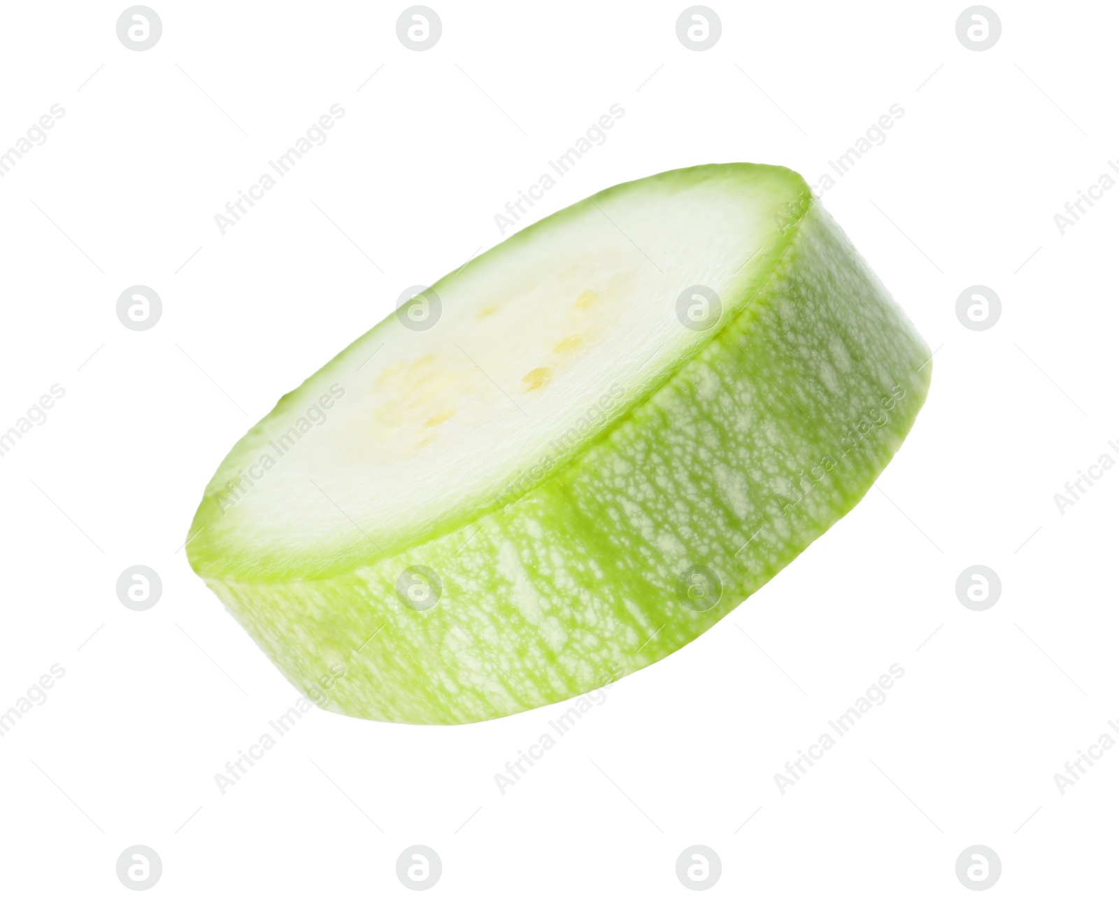 Photo of One piece of fresh zucchini isolated on white