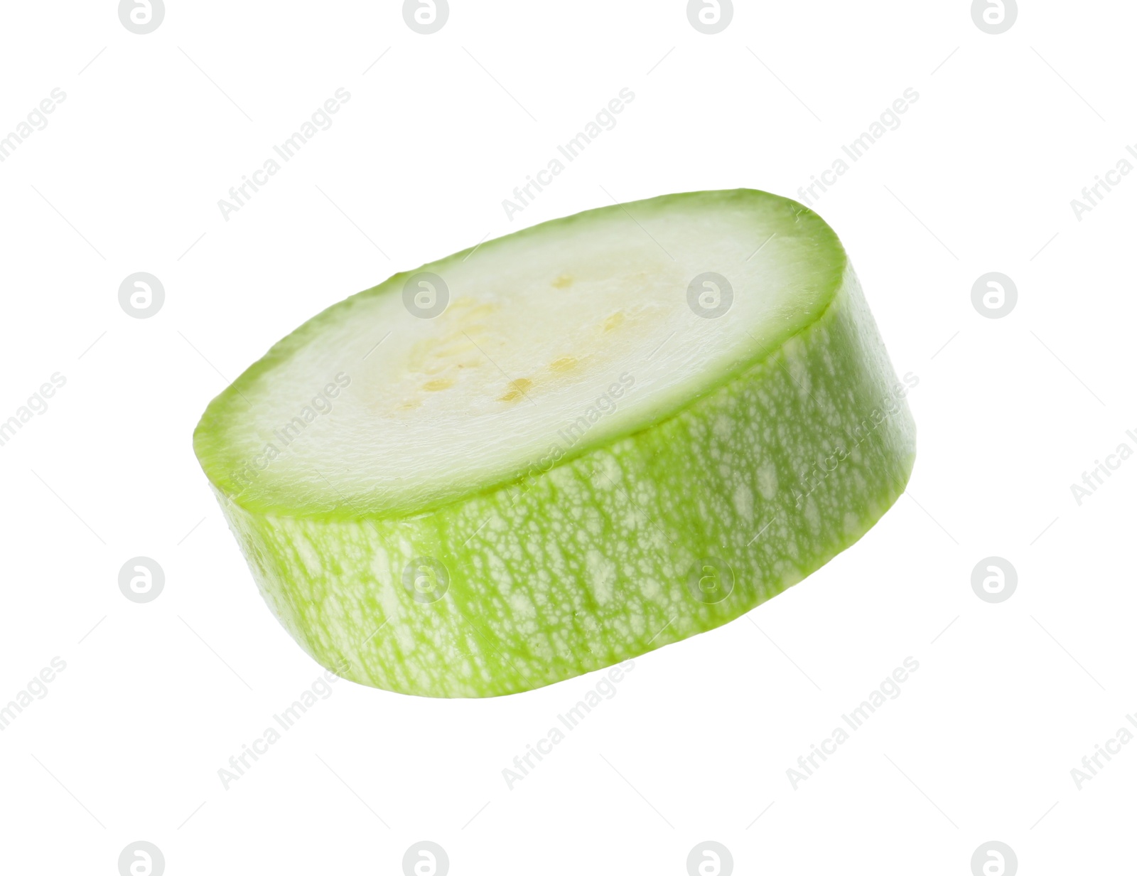 Photo of One piece of fresh zucchini isolated on white