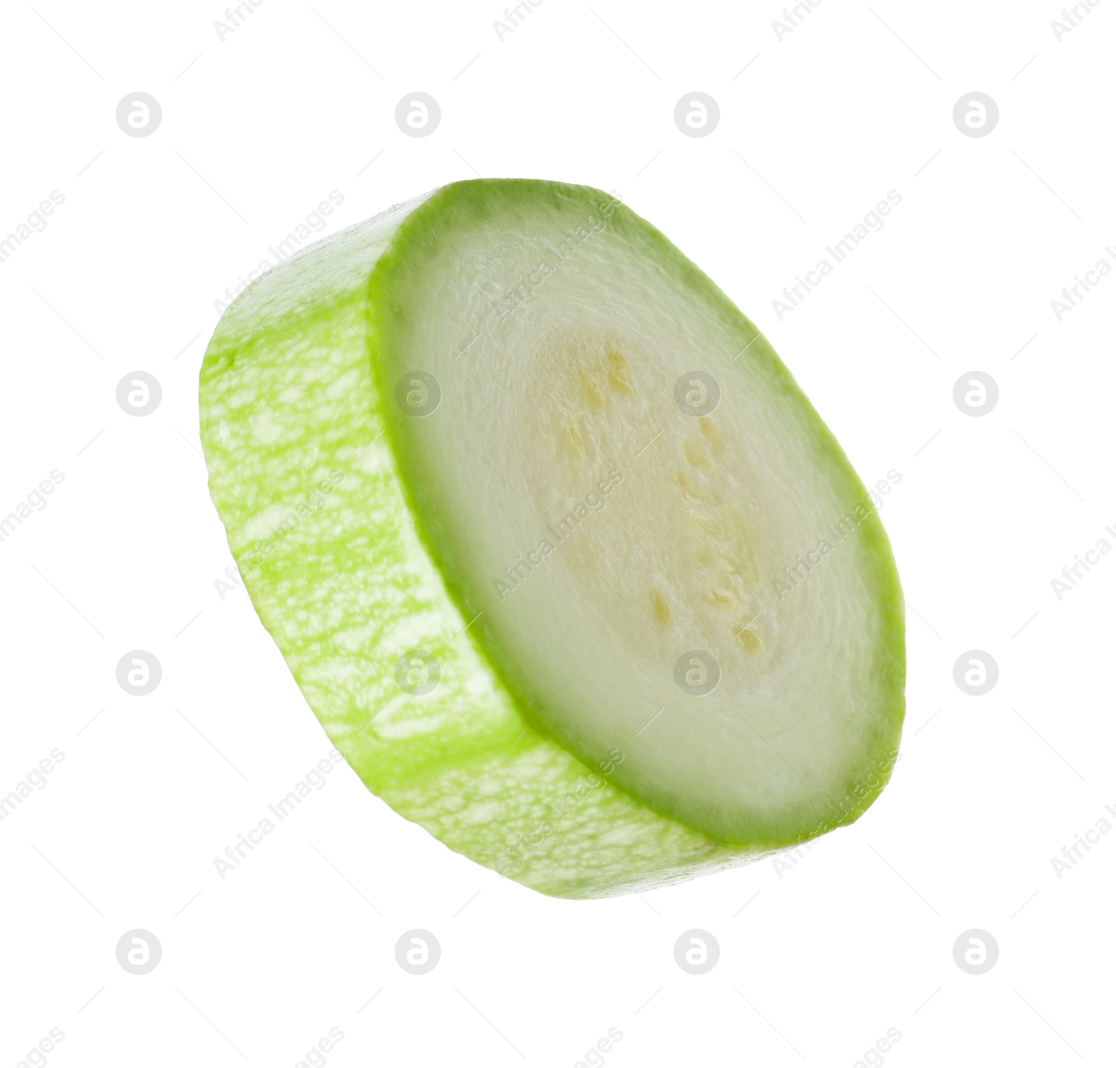 Photo of One piece of fresh zucchini isolated on white