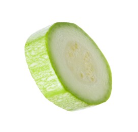 Photo of One piece of fresh zucchini isolated on white