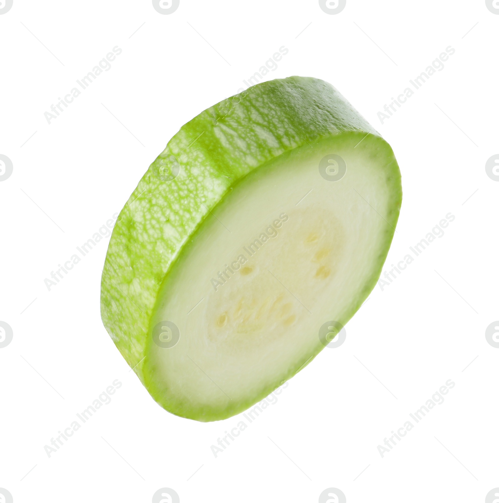 Photo of One piece of fresh zucchini isolated on white