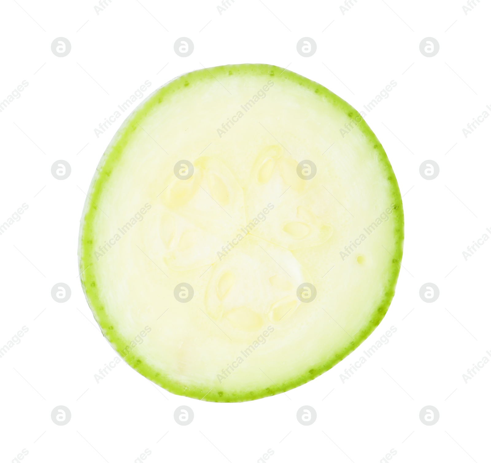 Photo of One piece of fresh zucchini isolated on white