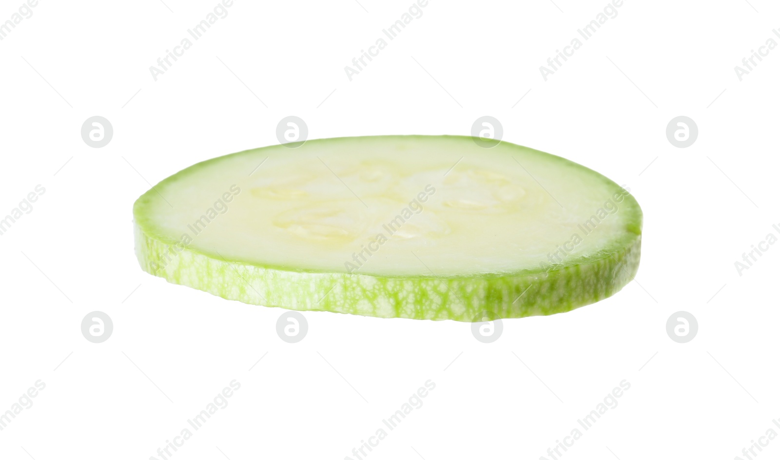 Photo of One piece of fresh zucchini isolated on white