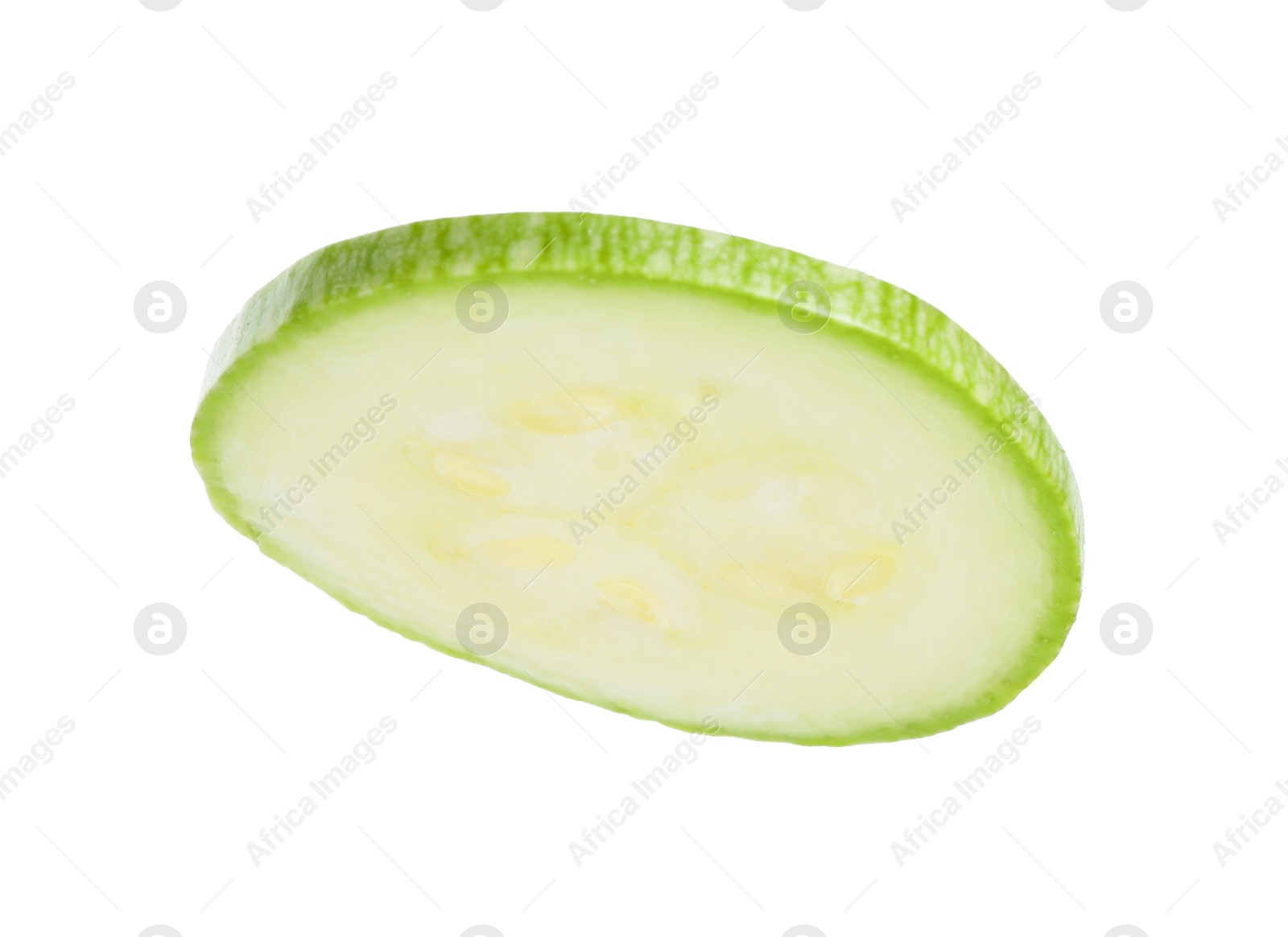 Photo of One piece of fresh zucchini isolated on white