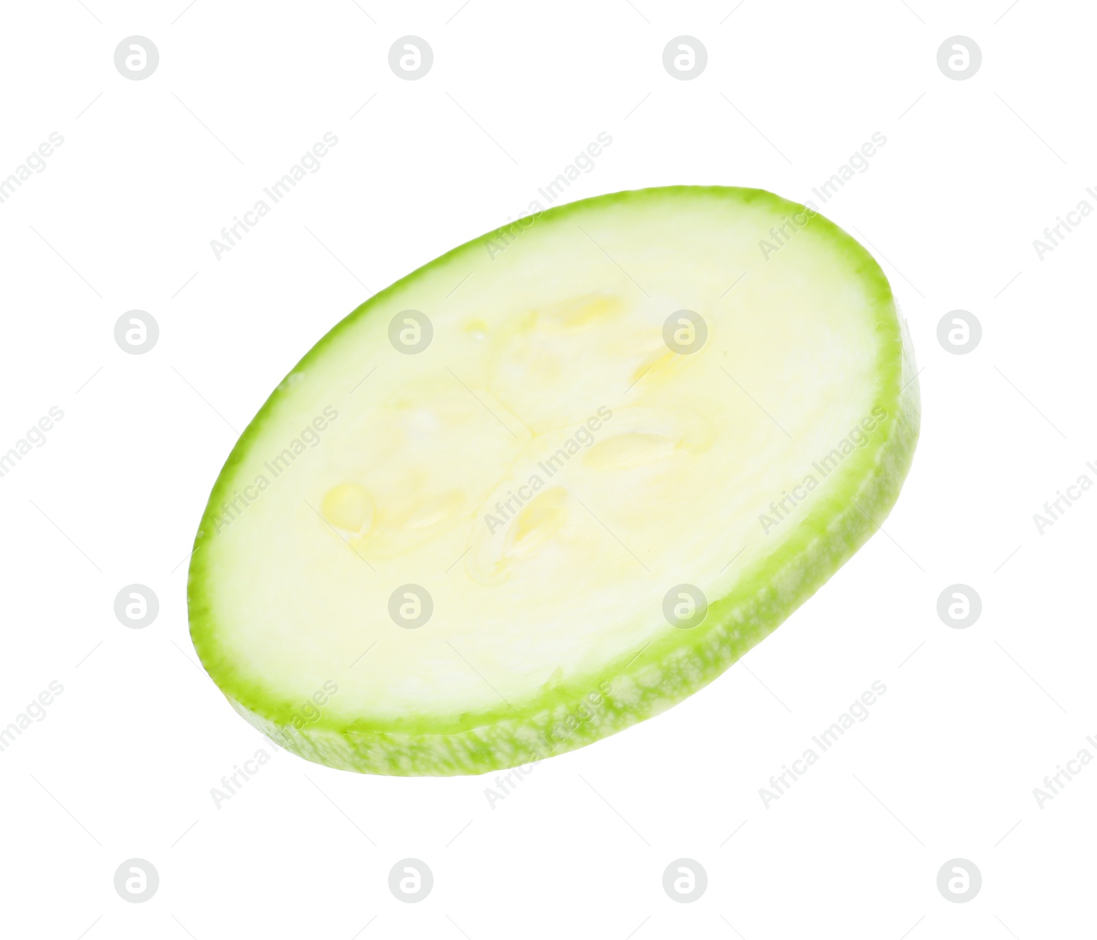 Photo of One piece of fresh zucchini isolated on white