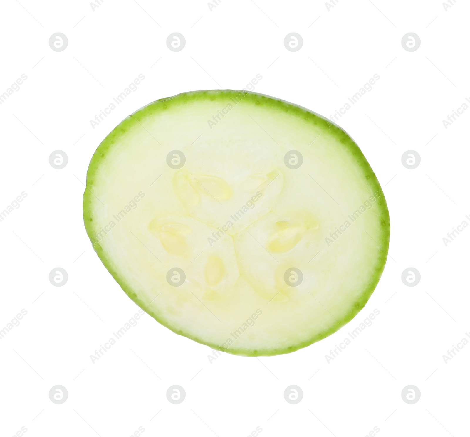 Photo of One piece of fresh zucchini isolated on white