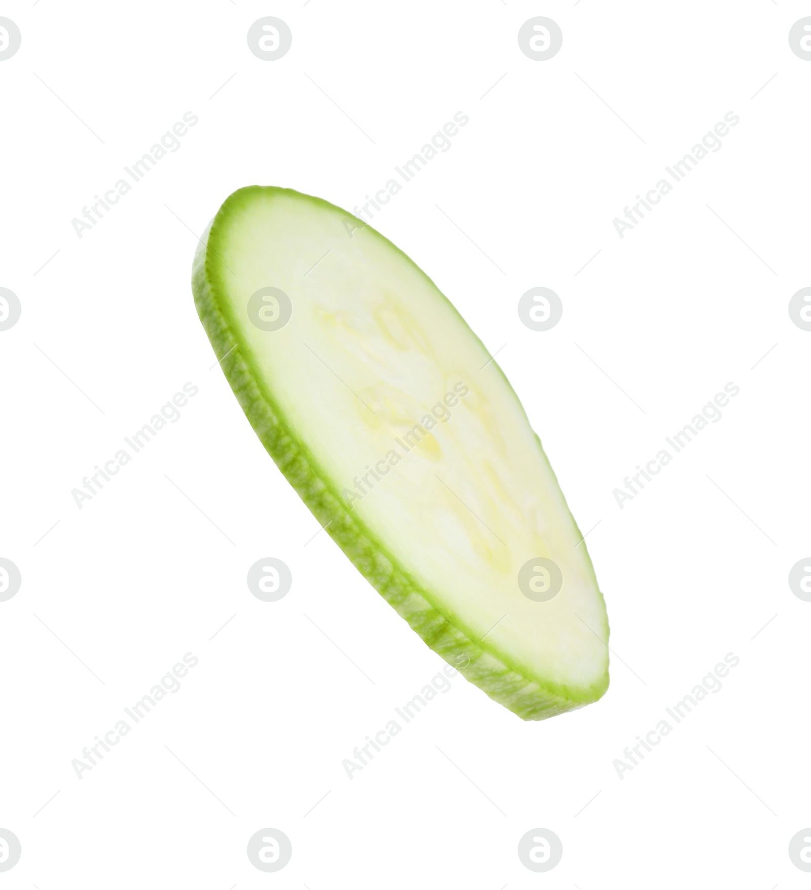 Photo of One piece of fresh zucchini isolated on white