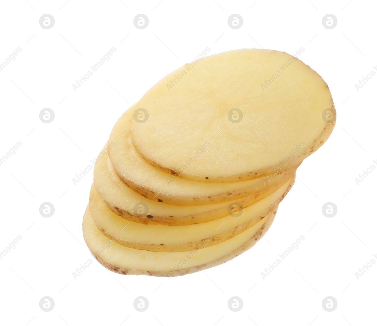 Photo of Slices of raw potato isolated on white